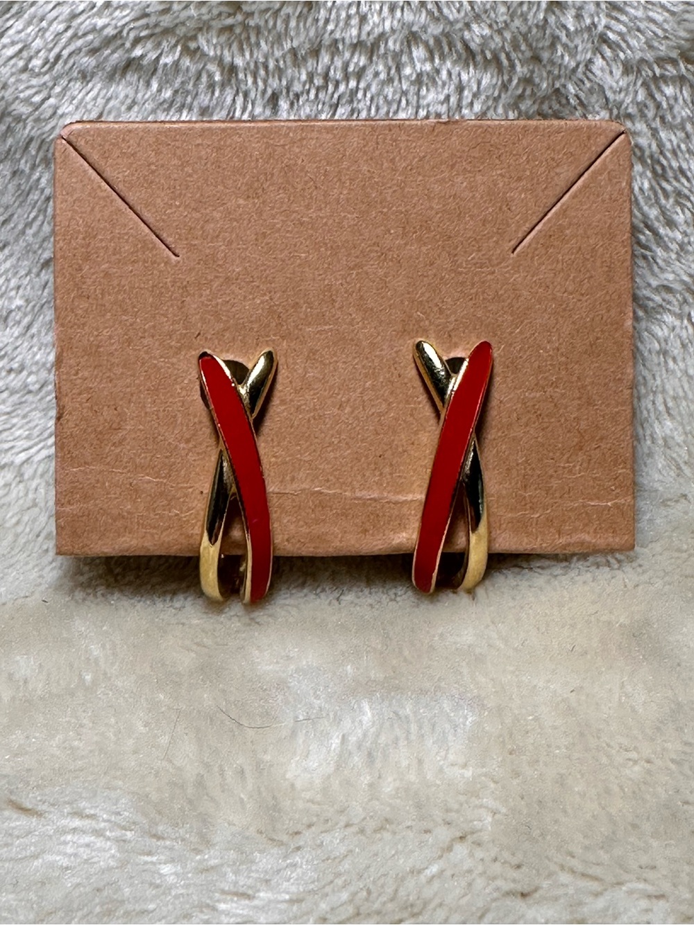 Gold Tone & Red Twisted Half Hoop Earrings - Women's Fashion Jewelry